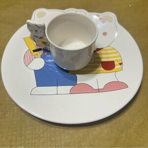 Mikasa Bear Design Plate and Cup Set - White, Red, Yellow